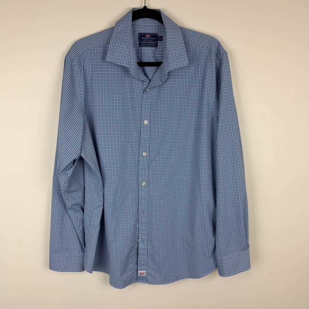 Vineyard Vines Blue Check Slim Fit Cooper Shirt Performance XL